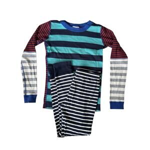 HANNA ANDERSSON + BODEN Mix It Up Stripe Pajama Set Sz 10 140 Long John Blue Red